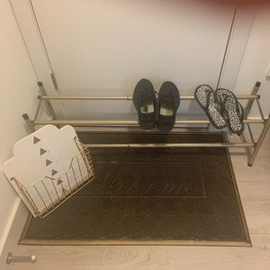 Door mat, shoe rack, and mail collector